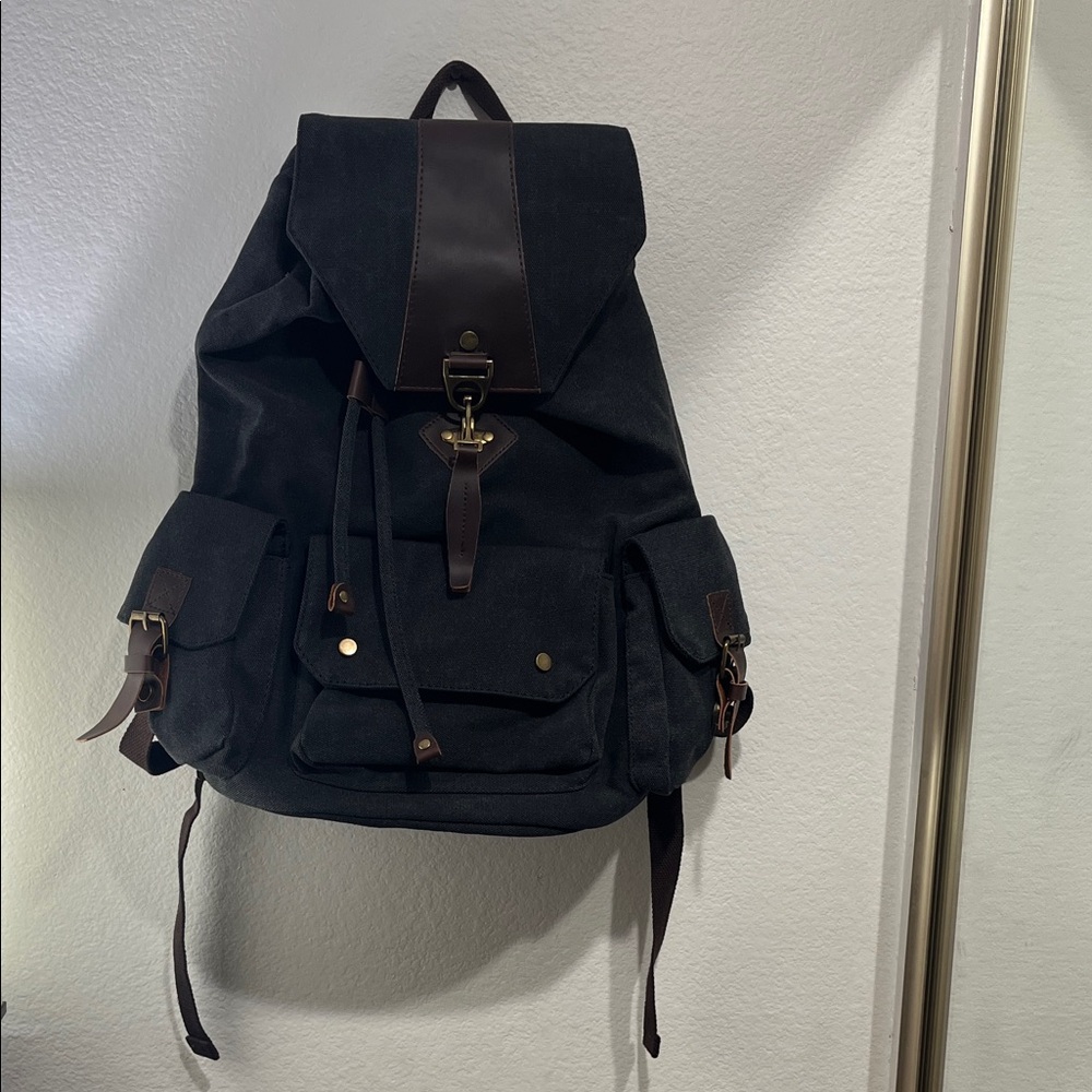 Dark Gray and Brown Canvas Backpack